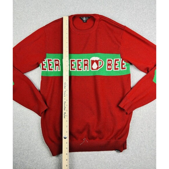 Volcom Christmas Sweater Mens Large Red Strange Brew Crewneck Sweatshirt Party - Picture 8 of 15